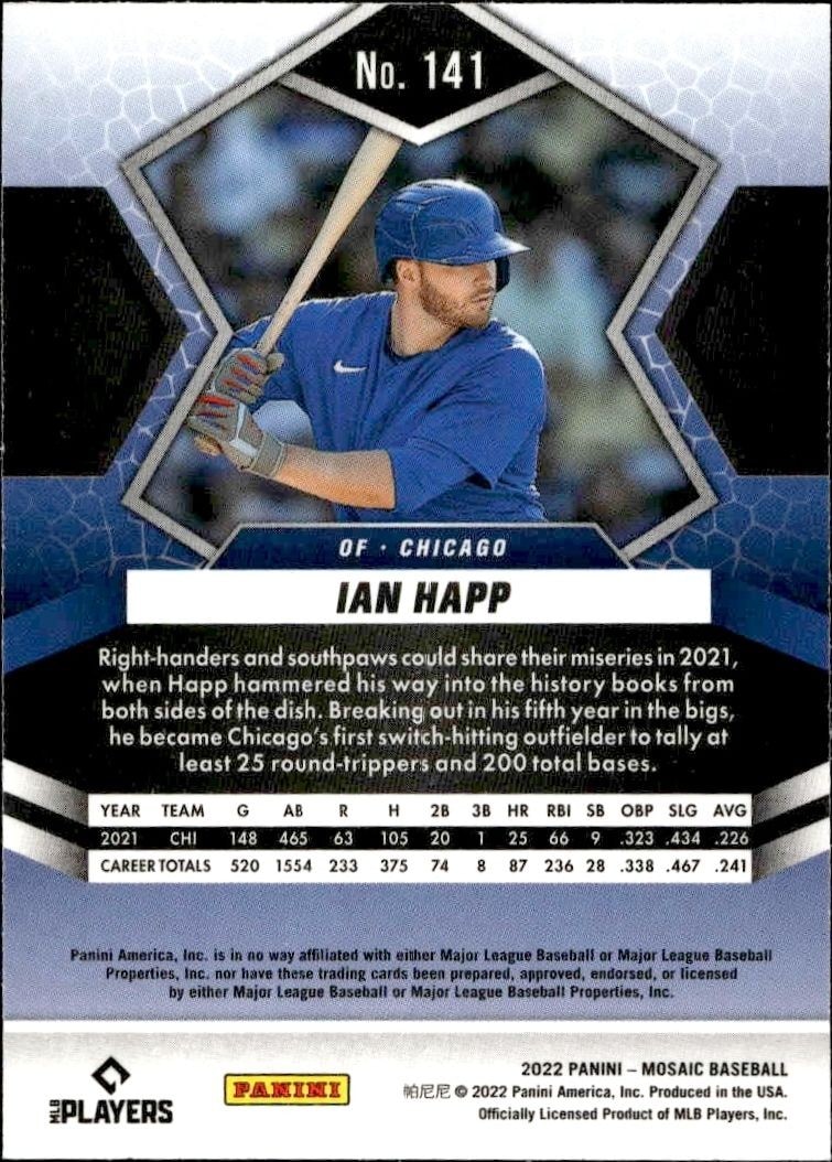 2022 Panini Mosaic Ian Happ #141 baseball trading card back