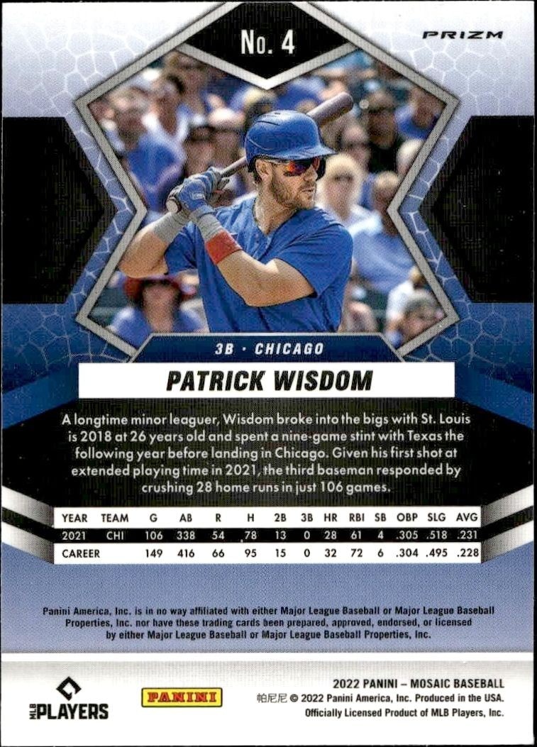 2022 Panini Mosaic Patrick Wisdom #4 baseball trading card back