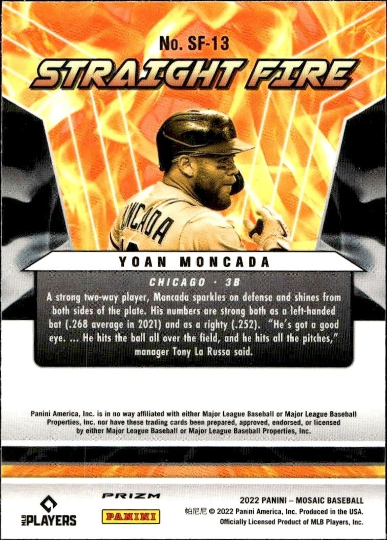 2022 Panini Mosaic Yoan Moncada #SF-13 baseball trading card back