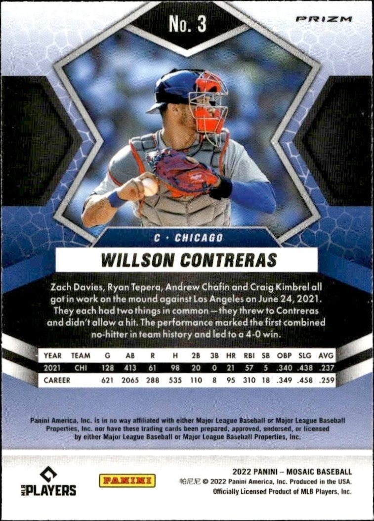 2022 Panini Mosaic Willson Contreras #3 baseball trading card back