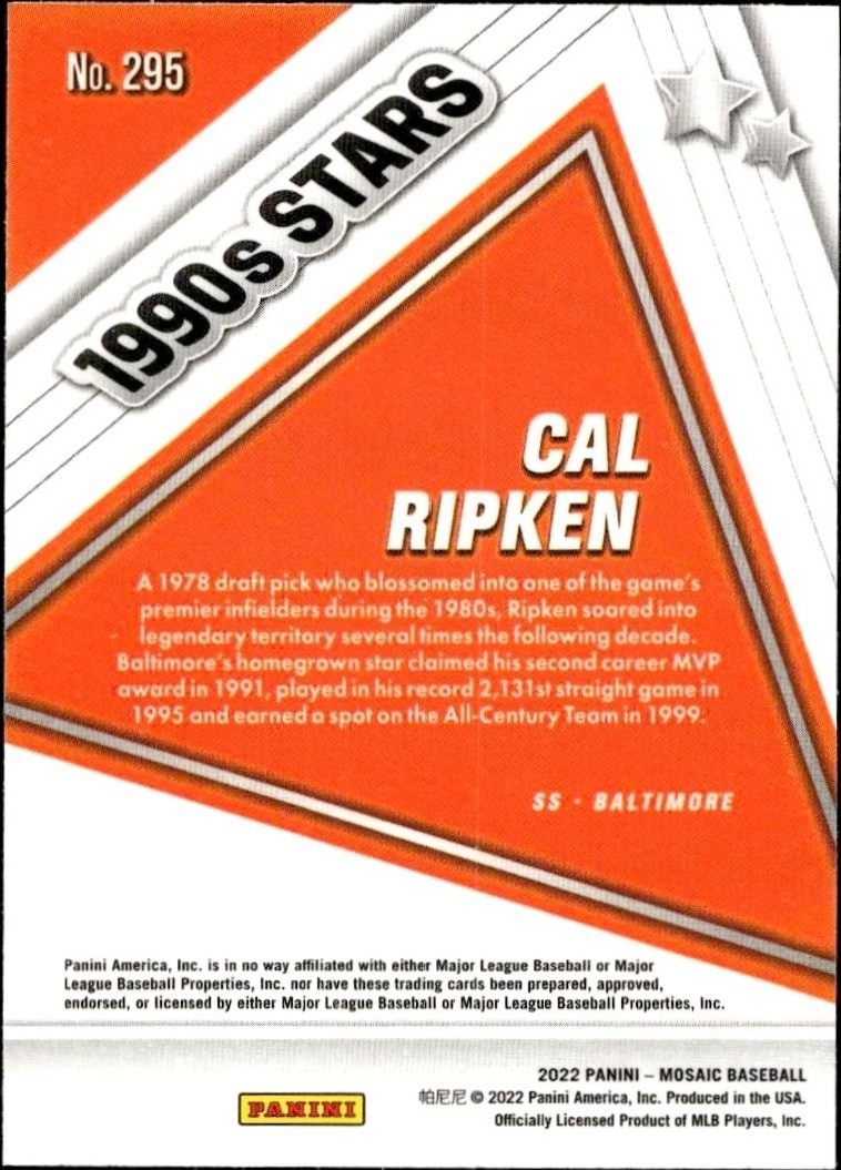 2022 Panini Mosaic Cal Ripken #295 baseball trading card back