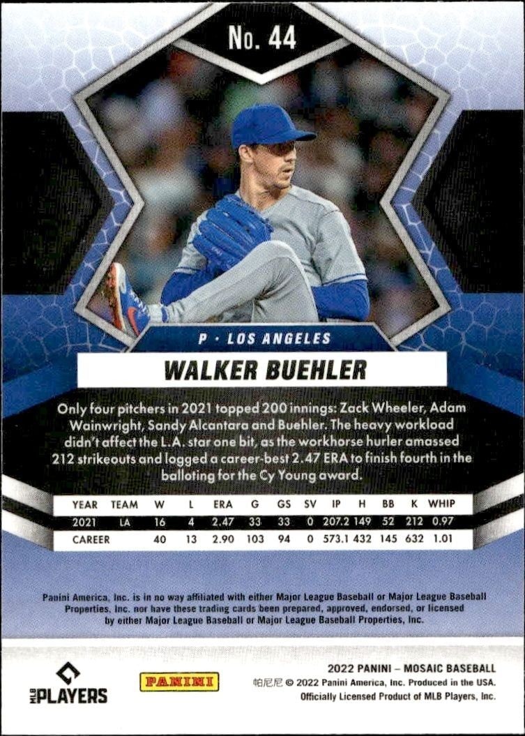 2022 Panini Mosaic Walker Buehler #44 baseball trading card back
