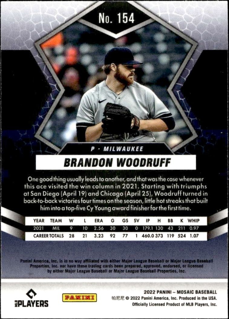 2022 Panini Mosaic Brandon Woodruff #154 baseball trading card back