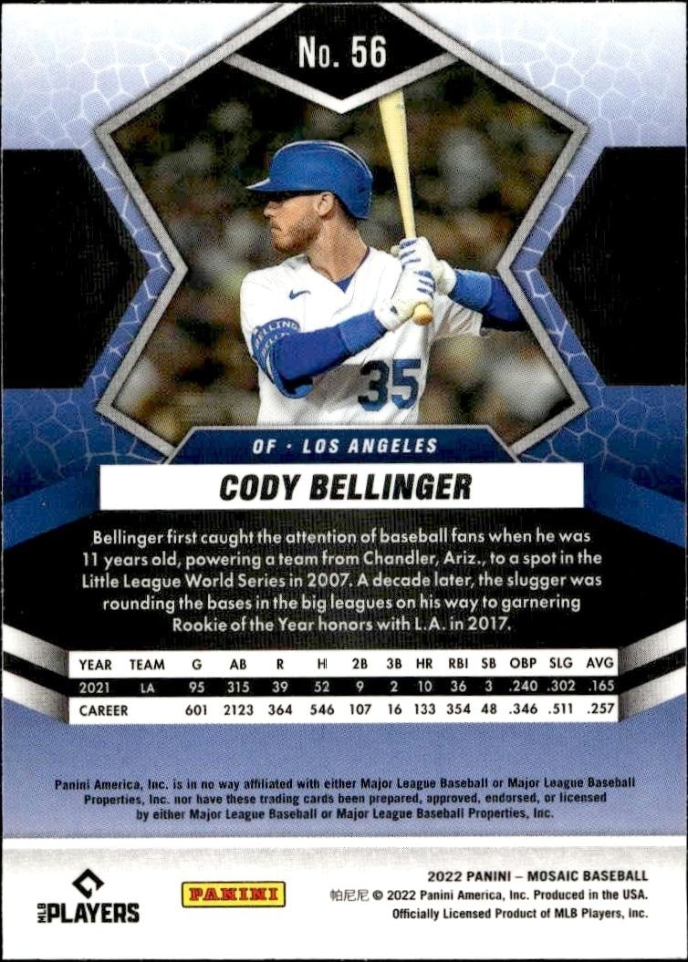 2022 Panini Mosaic Cody Bellinger #56 baseball trading card back