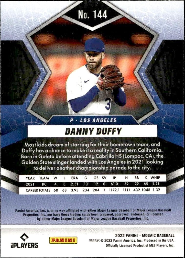 2022 Panini Mosaic Danny Duffy #144 baseball trading card back