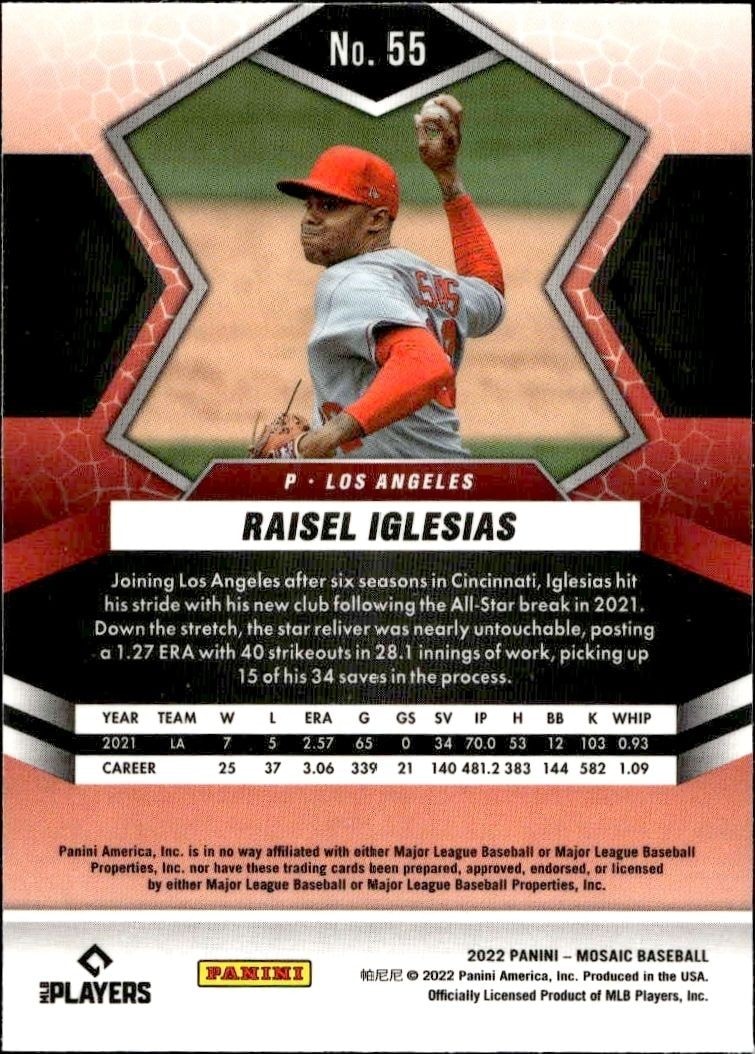 2022 Panini Mosaic Raisel Iglesias #55 baseball trading card back