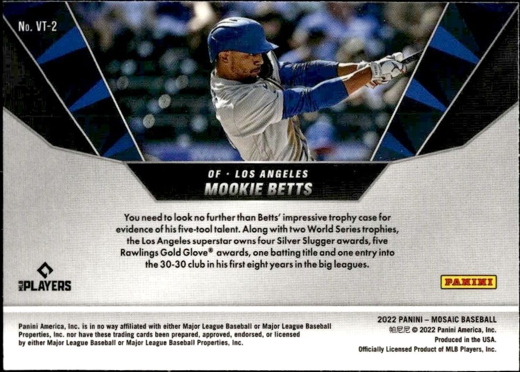2022 Panini Mosaic Mookie Betts #VT-2 baseball trading card back