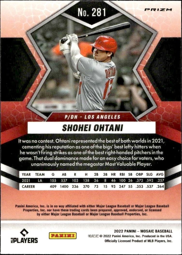 2022 Panini Mosaic Shohei Ohtani #281 baseball trading card back