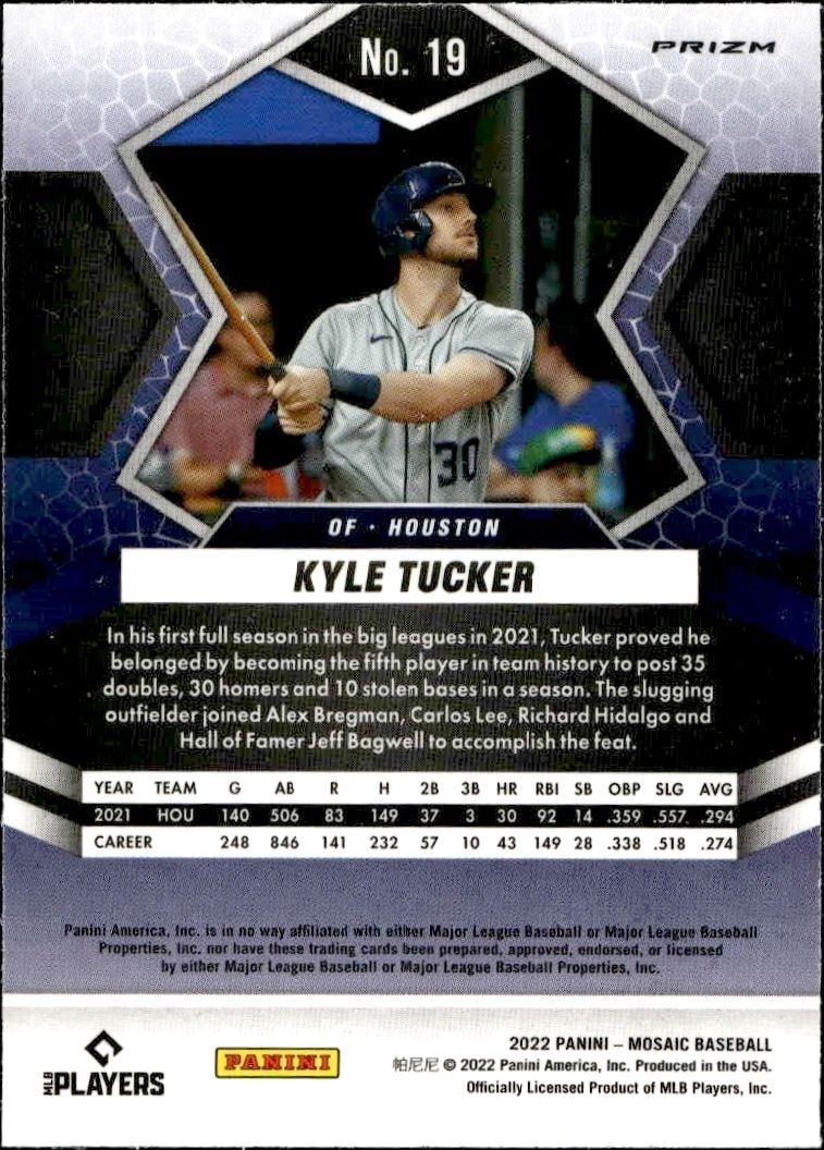 2022 Panini Mosaic Kyle Tucker #19 baseball trading card back