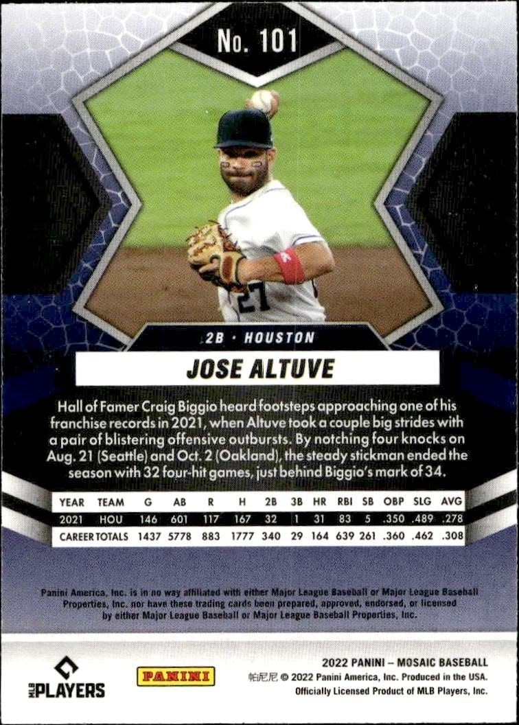 2022 Panini Mosaic Jose Altuve #101 baseball trading card back