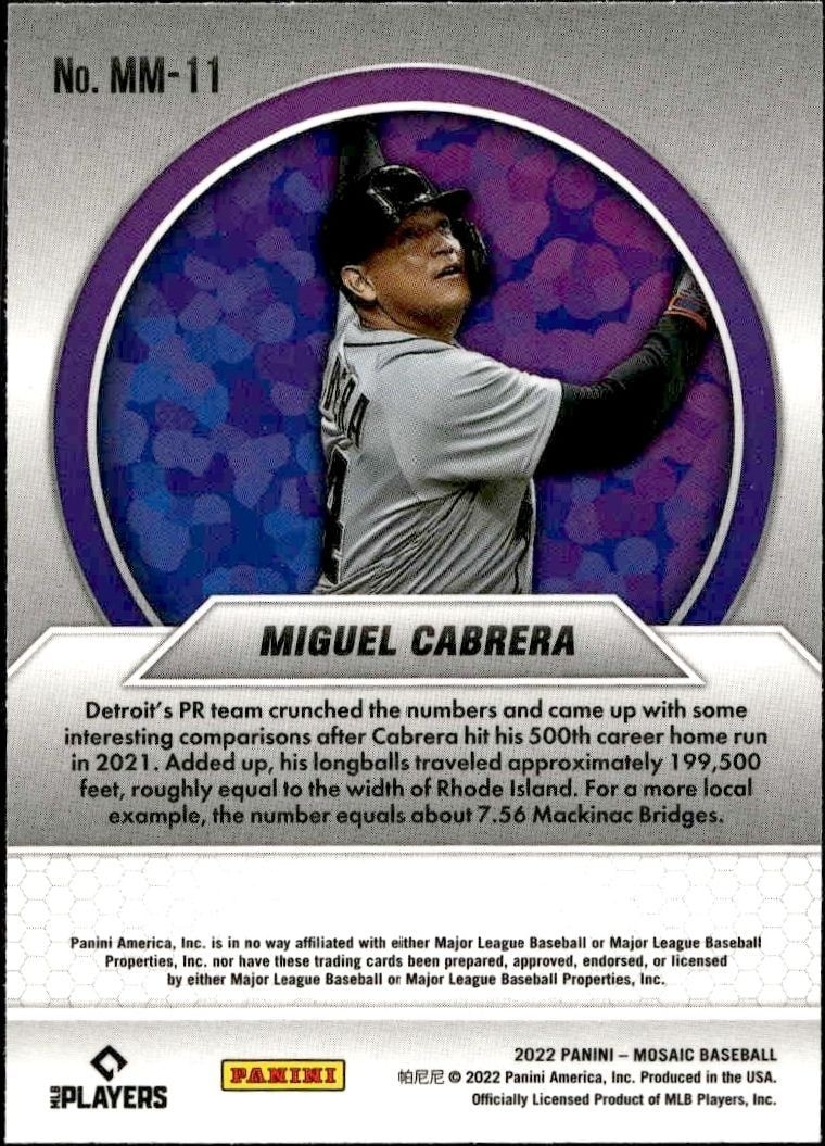 2022 Panini Mosaic Miguel Cabrera #MM-11 baseball trading card back