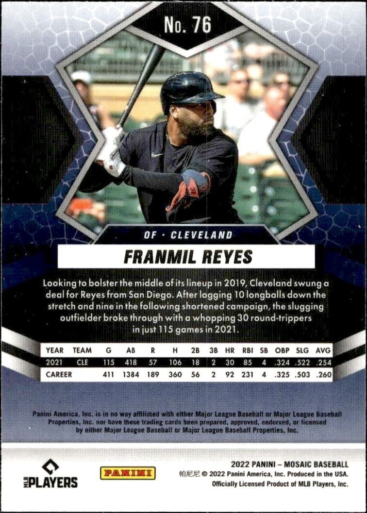 2022 Panini Mosaic Franmil Reyes #76 baseball trading card back