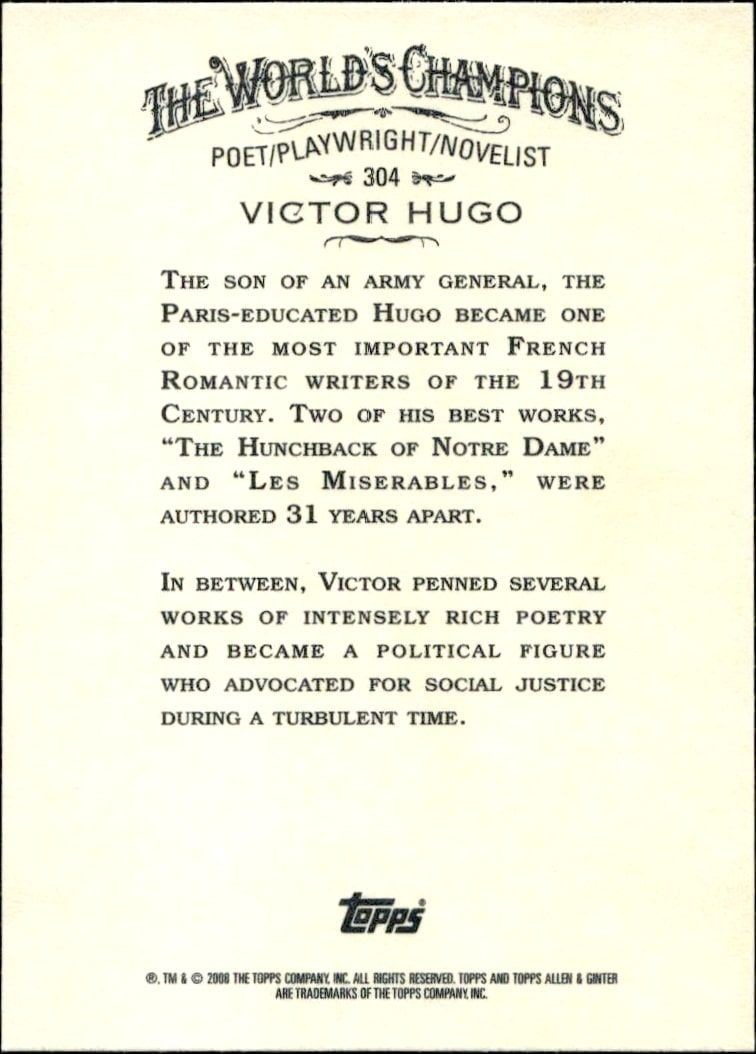 2008 Topps Allen & Ginter Victor Hugo #304 baseball trading card back