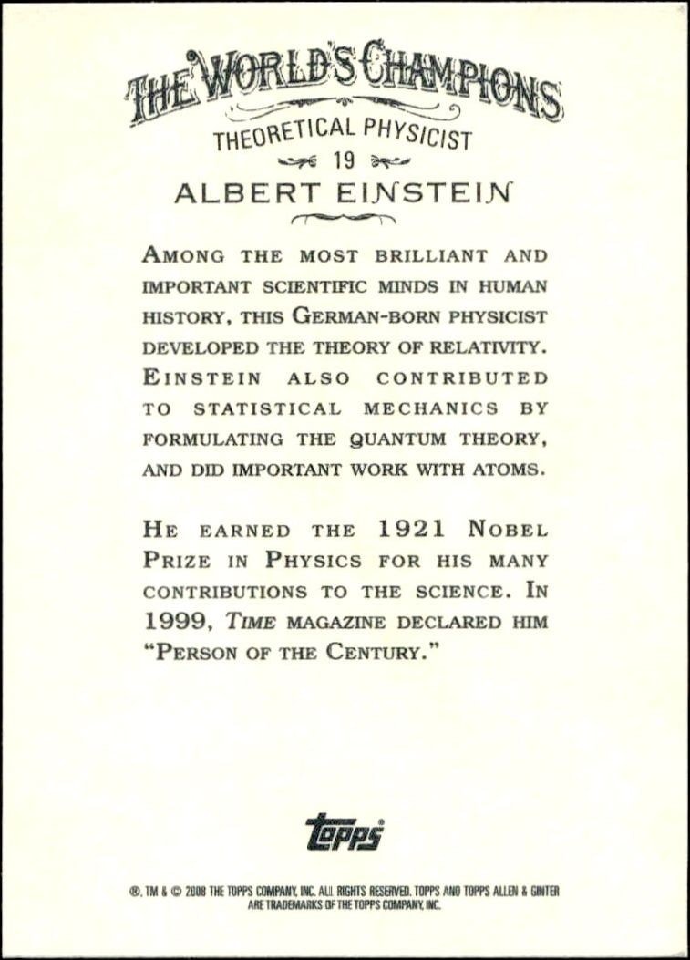 2008 Topps Allen & Ginter Albert Einstein #19 baseball trading card back