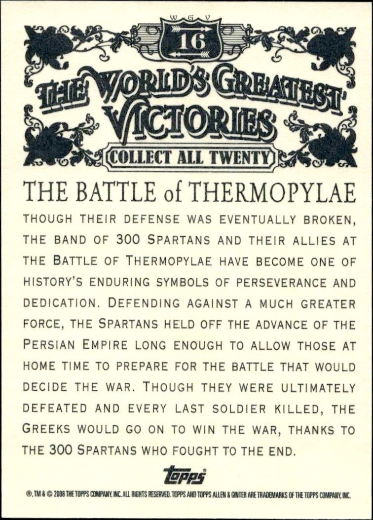 2008 Topps Allen & Ginter The Battle Of Thermopylae #WGV16 baseball trading card back