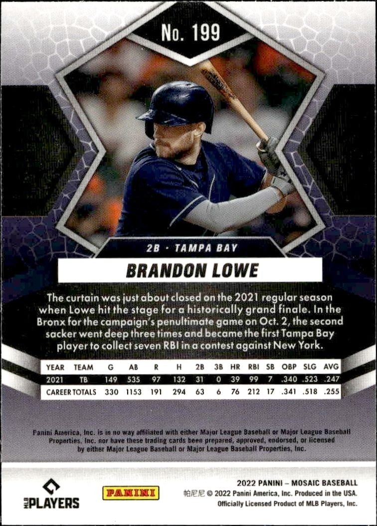 2022 Panini Mosaic Brandon Lowe #199 baseball trading card back