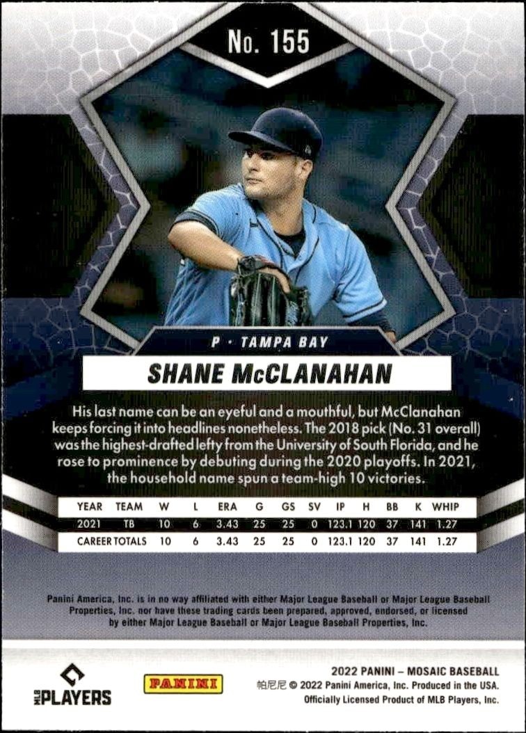 2022 Panini Mosaic Shane McClanahan #155 baseball trading card back