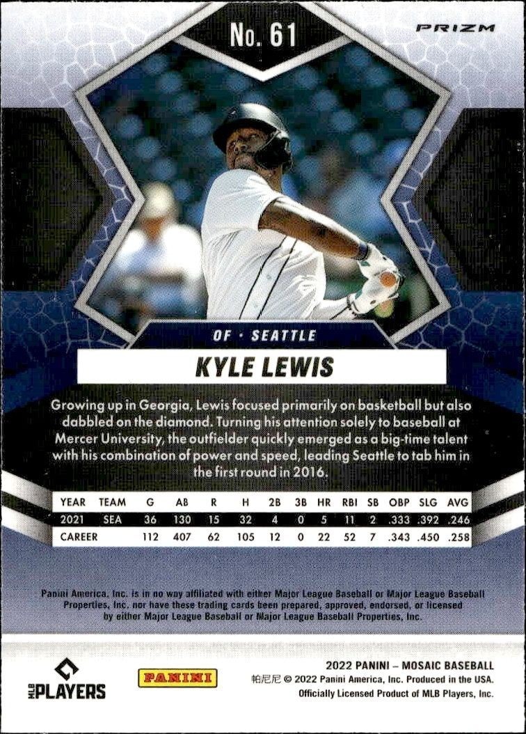 2022 Panini Mosaic Kyle Lewis #61 baseball trading card back