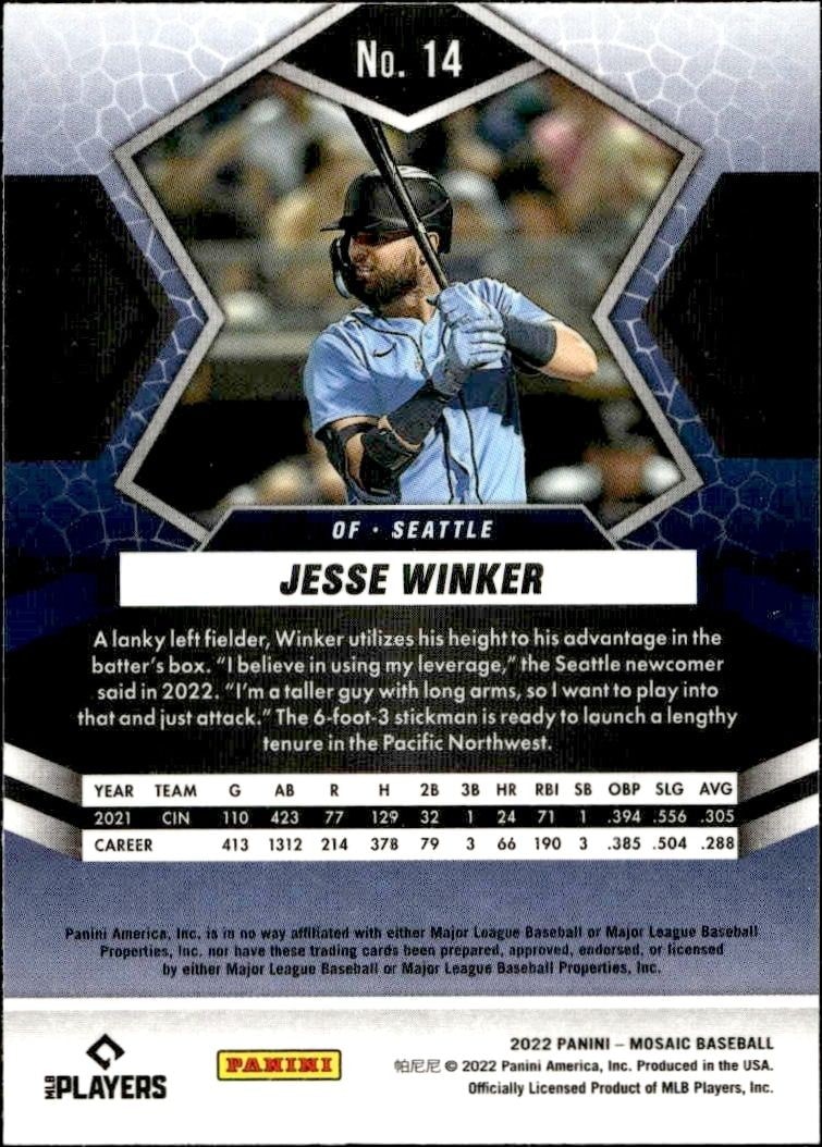 2022 Panini Mosaic Jesse Winker #14 baseball trading card back