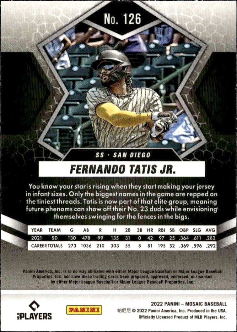 2022 Panini Mosaic Fernando Tatis Jr. #126 baseball trading card back