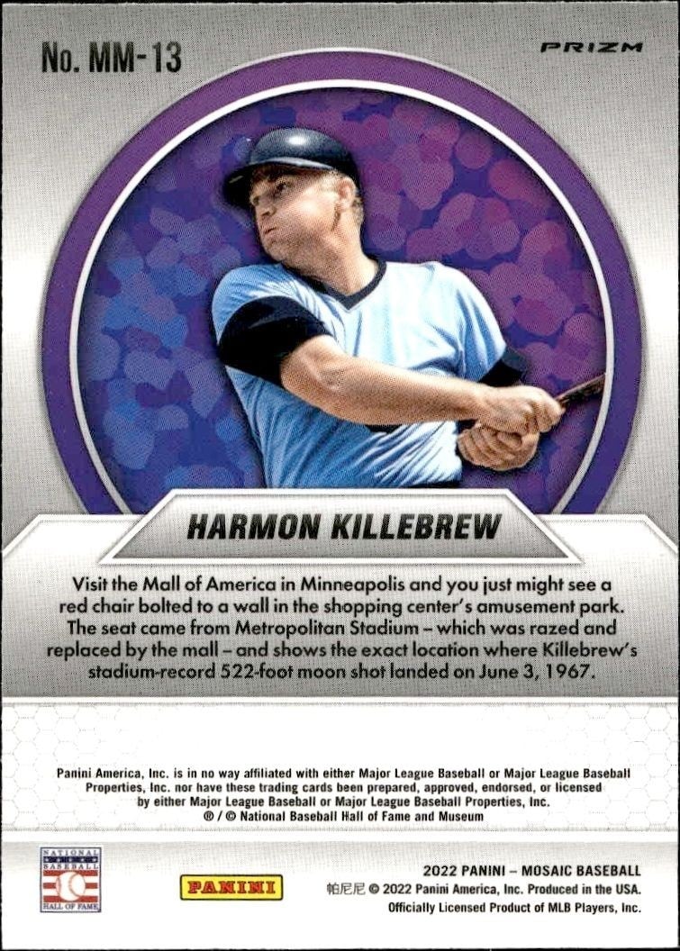 2022 Panini Mosaic Harmon Killebrew #MM-13 baseball trading card back
