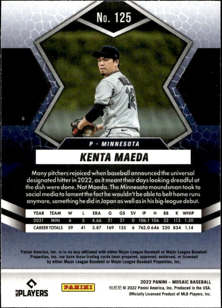 2022 Panini Mosaic Kenta Maeda #125 baseball trading card back