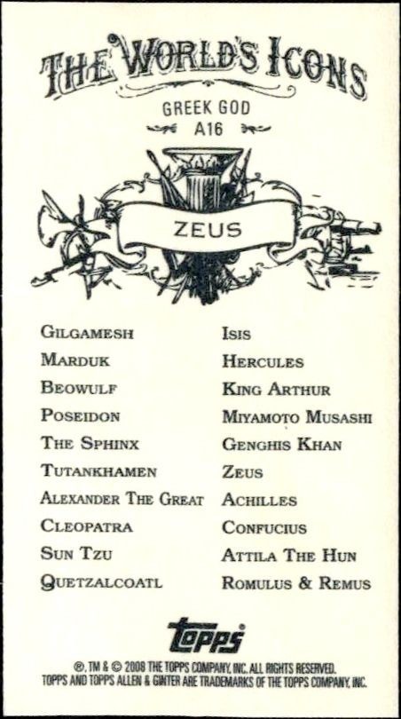 2008 Topps Allen & Ginter Zeus #A16 baseball trading card back