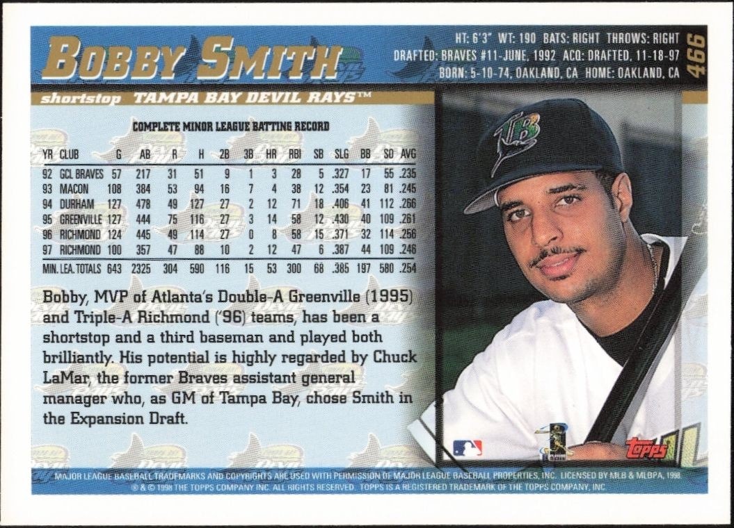 1998 Topps Bobby Smith #466 baseball trading card back