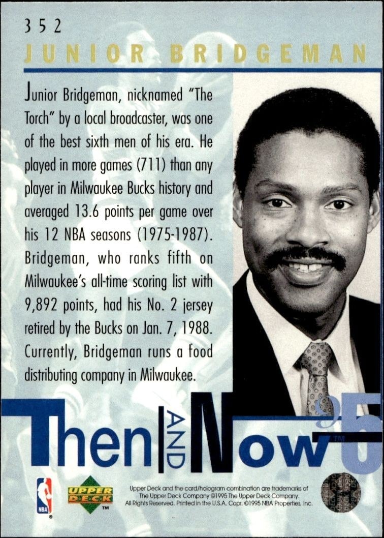 1994-95 Upper Deck Junior Bridgeman #352 basketball trading card back
