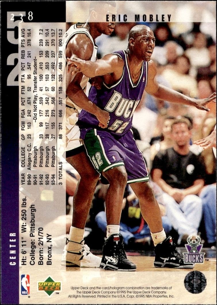 1994-95 Upper Deck Eric Mobley #238 basketball trading card back