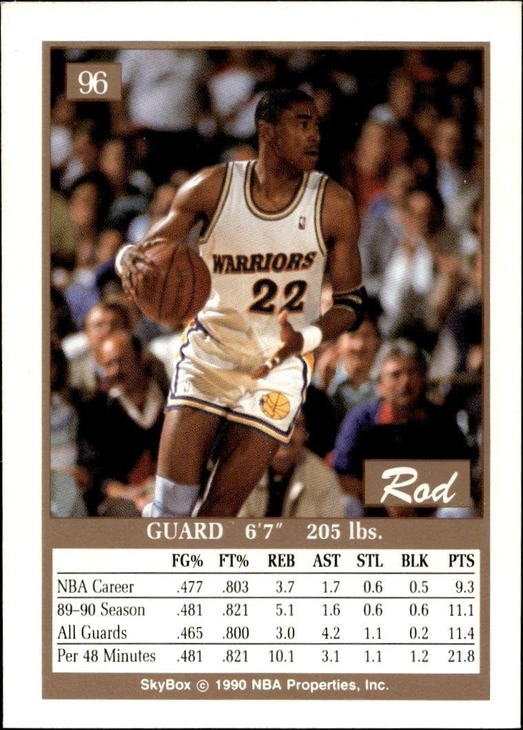 1990-91 Skybox Rod Higgins #96 basketball trading card back