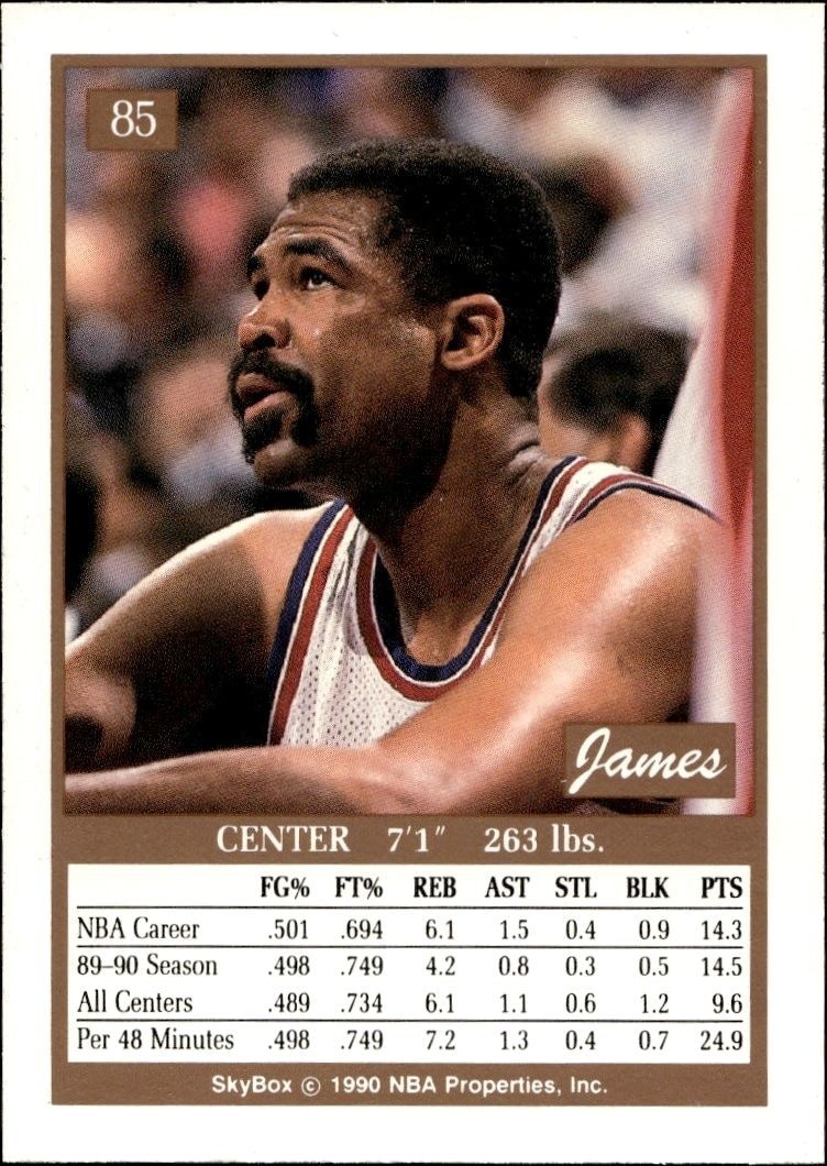1990-91 Skybox James Edwards #85 basketball trading card back