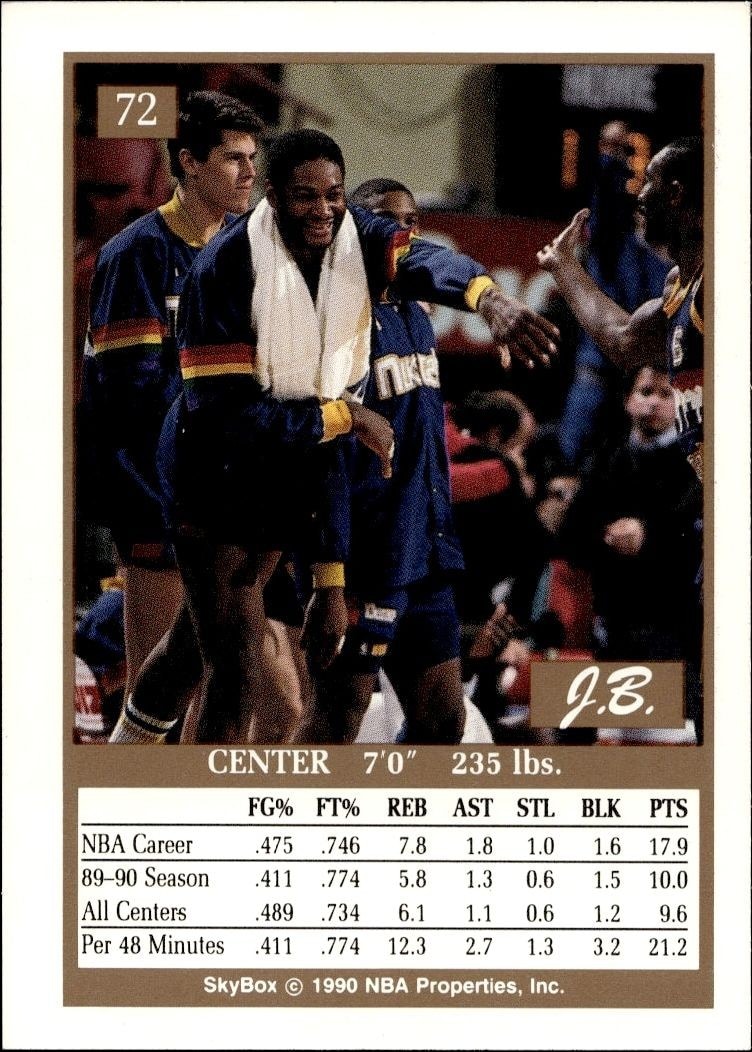1990-91 Skybox Joe Barry Carroll #72 basketball trading card back