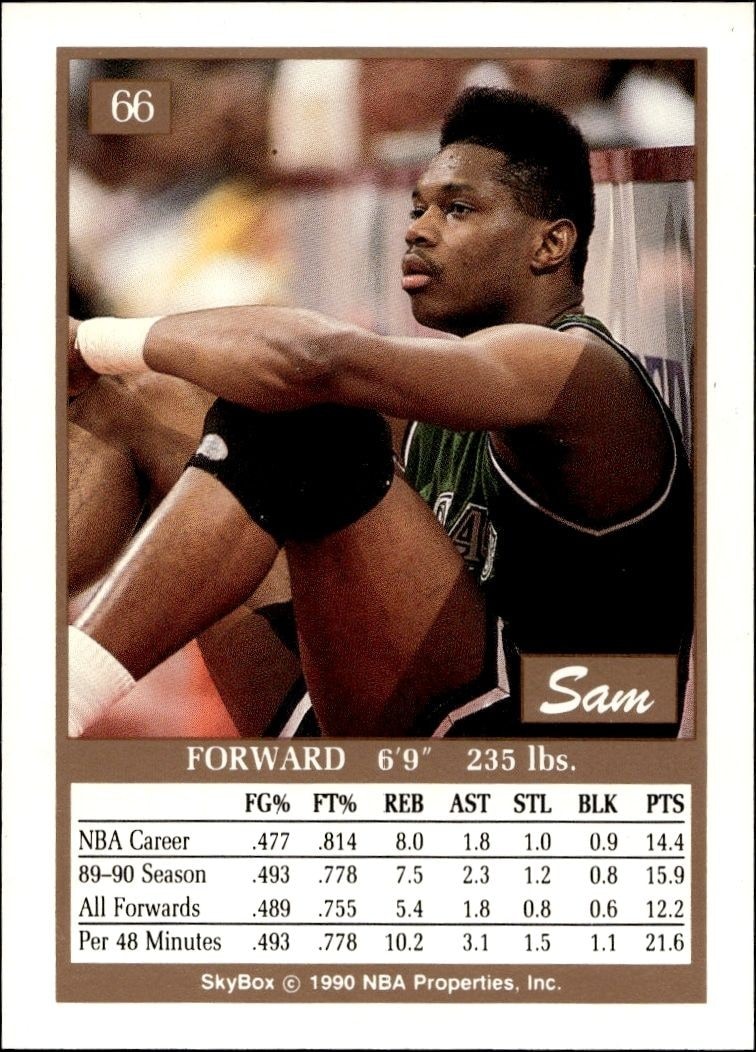 1990-91 Skybox Sam Perkins #66 basketball trading card back
