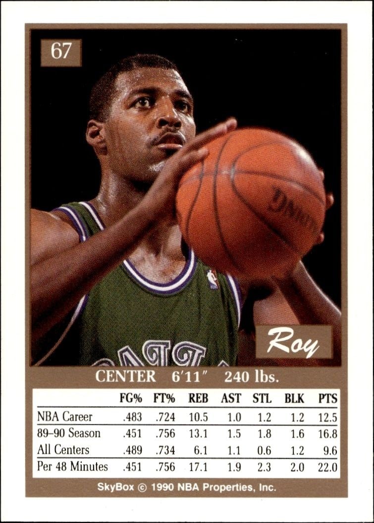 1990-91 Skybox Roy Tarpley #67 basketball trading card back