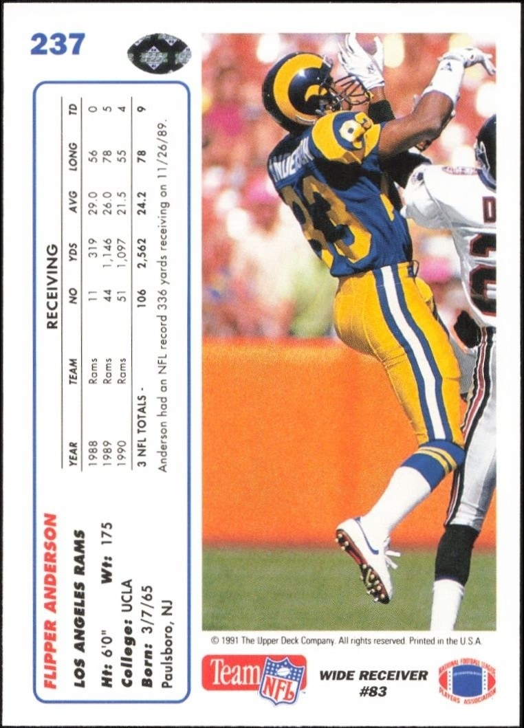 1991 Upper Deck Flipper Anderson #237 football trading card back
