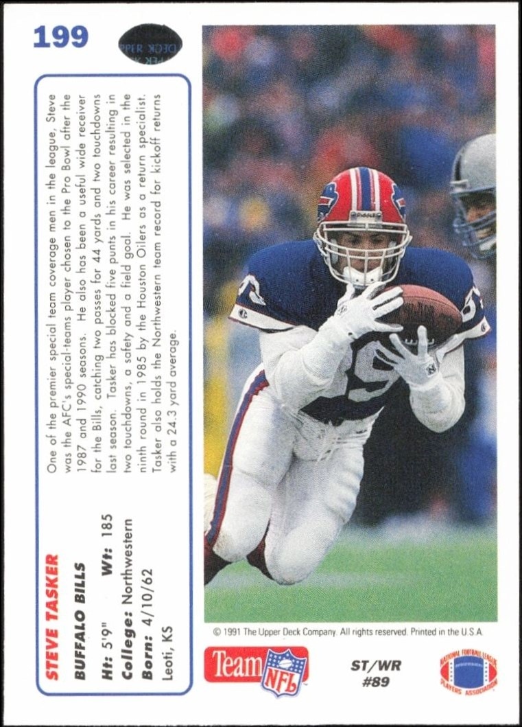 1991 Upper Deck Steve Tasker #199 football trading card back