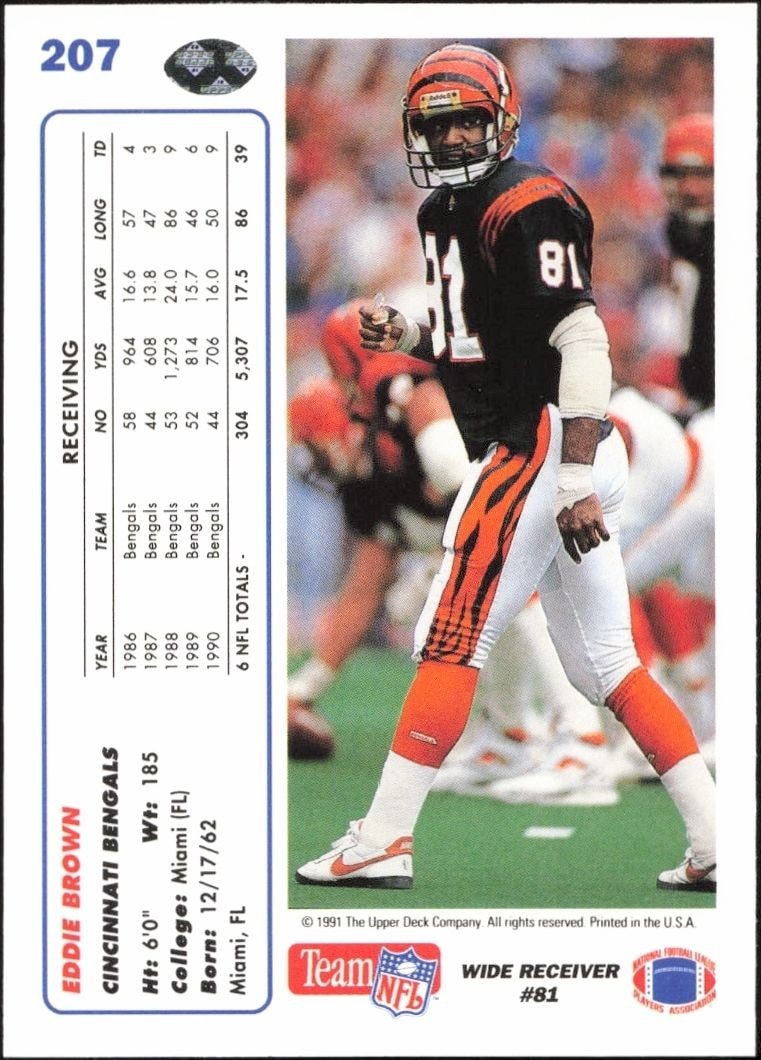 1991 Upper Deck Eddie Brown #207 football trading card back