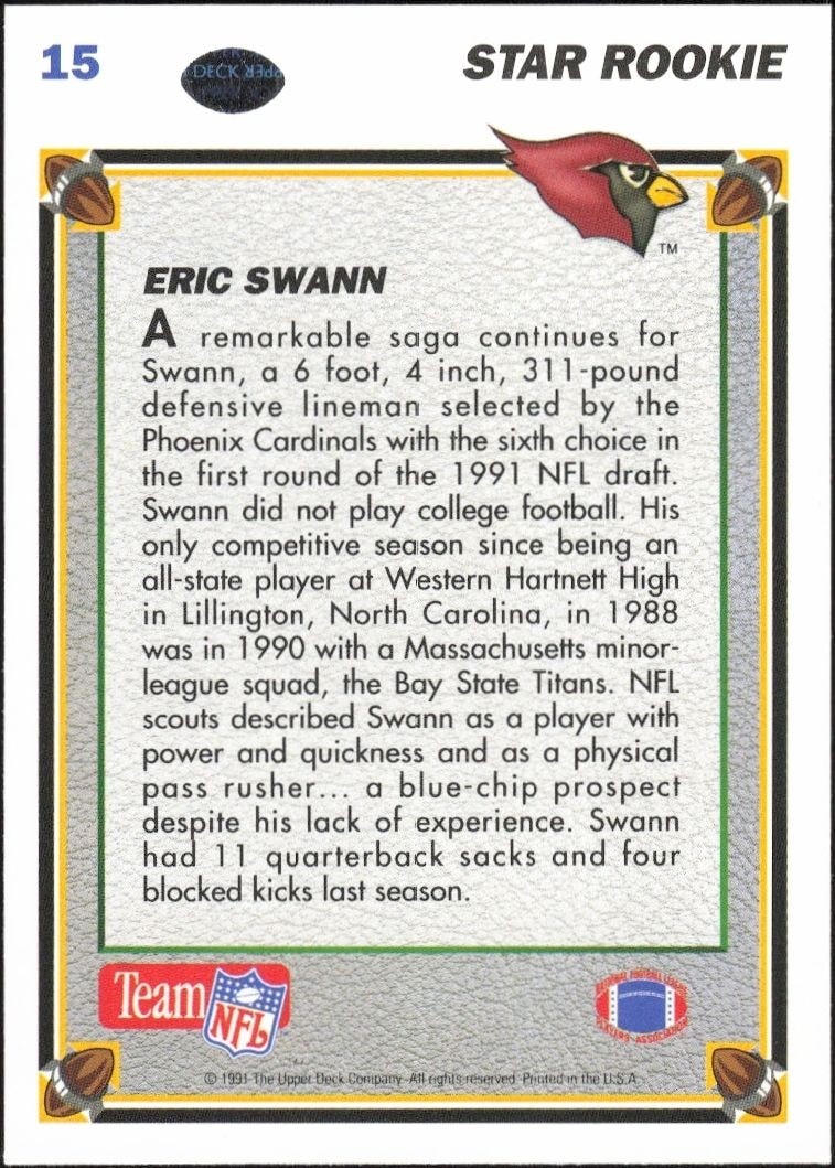1991 Upper Deck Eric Swann #15 football trading card back