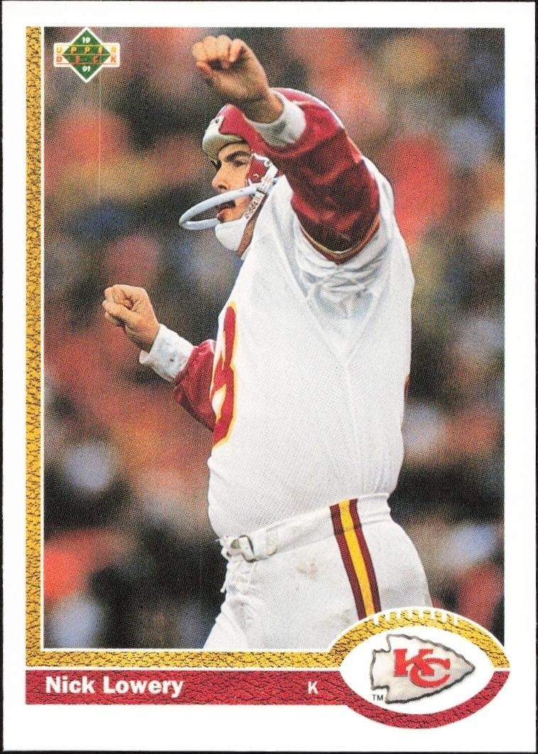 1991 Upper-Deck Nick Lowery #160 trading card