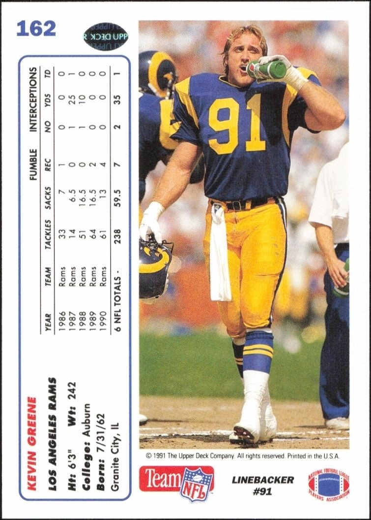 1991 Upper Deck Kevin Greene #162 football trading card back