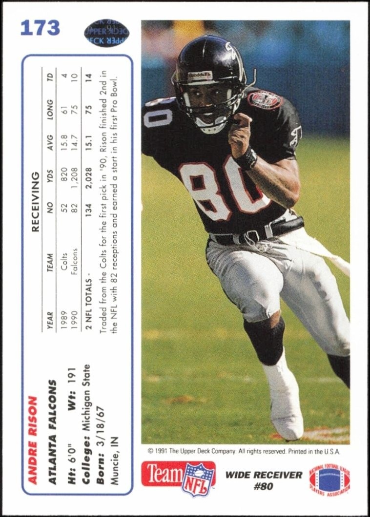1991 Upper Deck Andre Rison #173 football trading card back