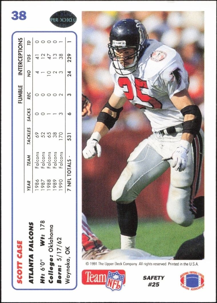 1991 Upper Deck Scott Case #38 football trading card back