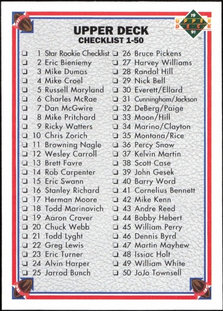 1991 Upper Deck Checklist #500 football trading card front