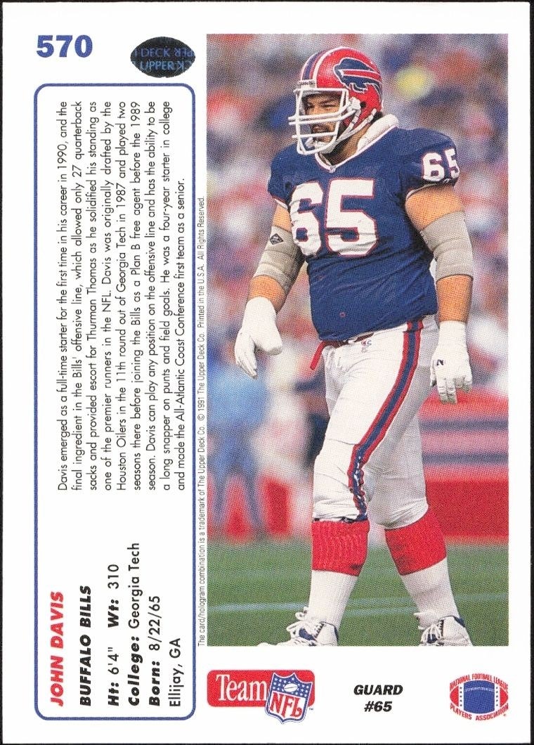 1991 Upper Deck John Davis #570 football trading card back