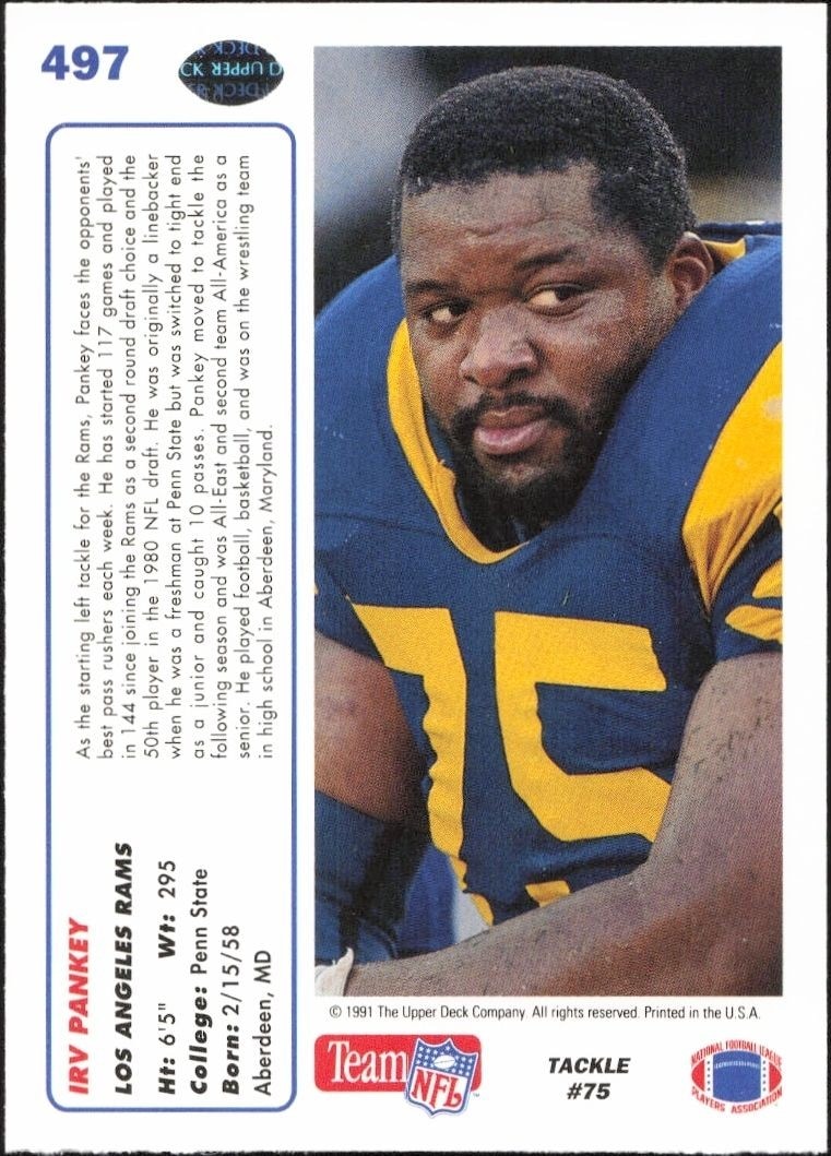 1991 Upper Deck Irv Pankey #497 football trading card back
