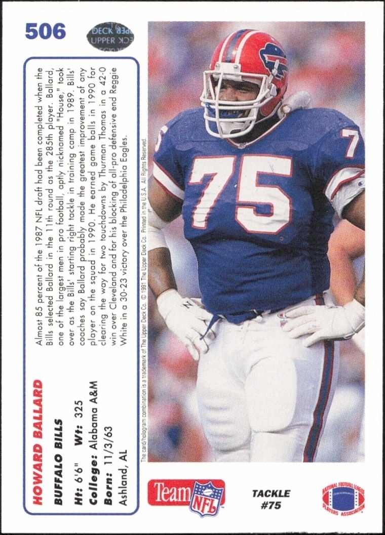1991 Upper Deck Howard Ballard #506 football trading card back