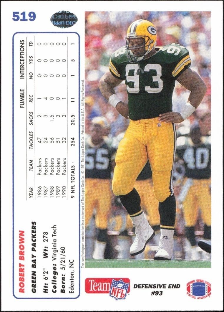 1991 Upper Deck Robert Brown #519 football trading card back