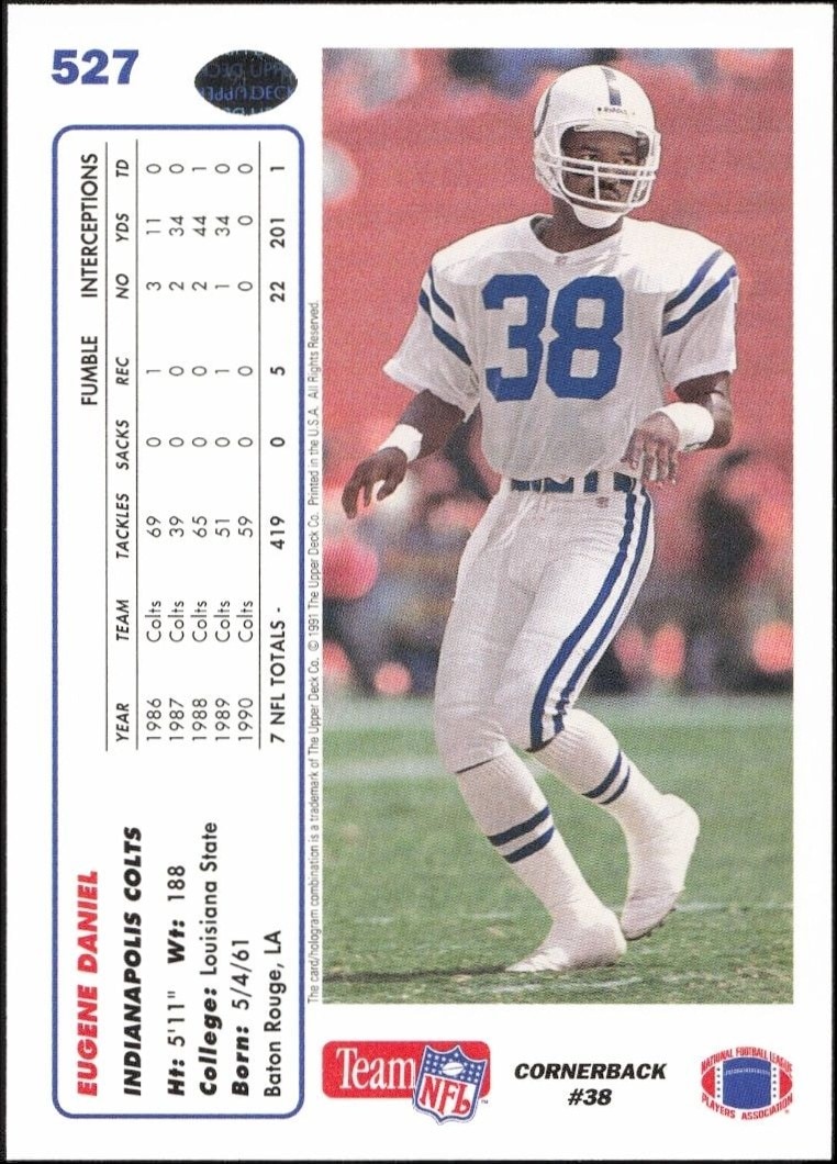 1991 Upper Deck Eugene Daniel #527 football trading card back