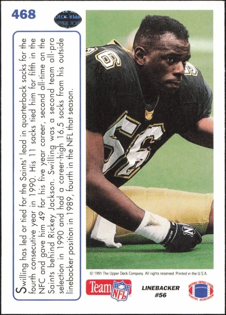 1991 Upper Deck Pat Swilling #468 football trading card back